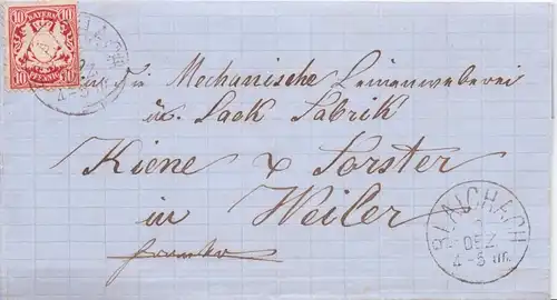 Bayern 1876, K1 Blaichach auf kpl. Faltbrief m. 10 Pf. aus Untermaiselstein.#271
