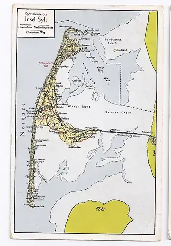 Insel Sylt, gebr. Farb Ak m. Hindenburg Damm..#216