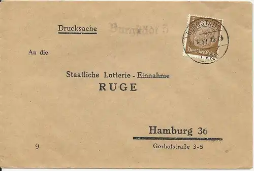 DR 1939, Landpost Stpl. Burgstädt 3 auf Brief m. 3 Pfg. #1076