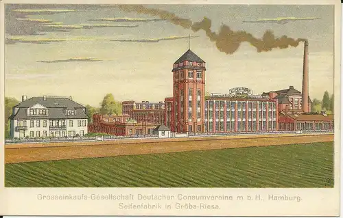 Gröba Riesa, ungebr. Farb AK Seifenfabrik. #3113