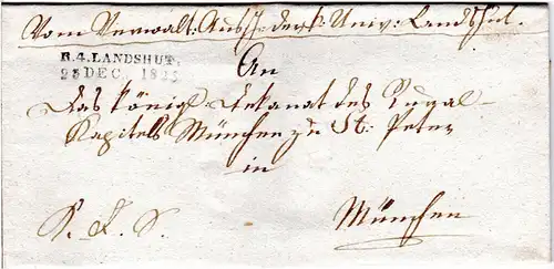 Bayern 1825, L2 R.4. LANDSHUT auf Brief n. München