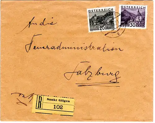 Österreich 1931, 20+30 H. auf Einschreiben Brief v. Sankt Gilgen