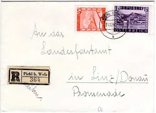 Österreich 1947, 1 S.+40 G. auf Einschreiben Brief v. PICHL b. Wels