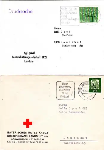 BRD, 6 Belege Landshut, je m. Absenderzudruck, u.a. Feuerschützen, Rotes Kreuz