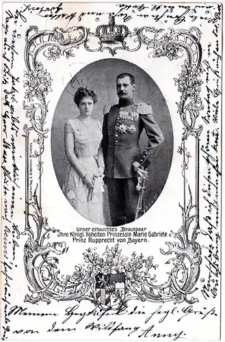 Brautpaar Marie Gabriele u. Prinz Rupprecht v. Bayern, 1900 gebr. sw-AK