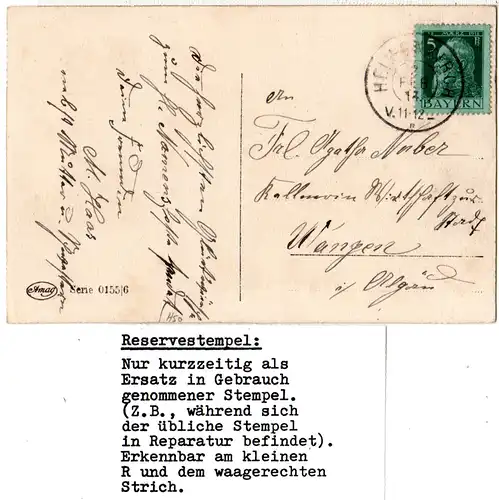Bayern 1915, Reservestempel HEIMERKIRCH R auf Karte m. 5 Pf. 
