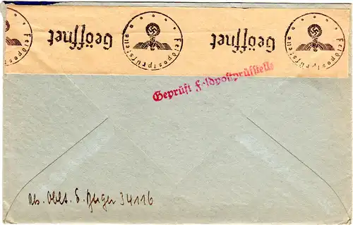 Dt. Feldpost WK II 1942, Feldpostprüfstelle Zensur Brief v. FP.Nr. 34116