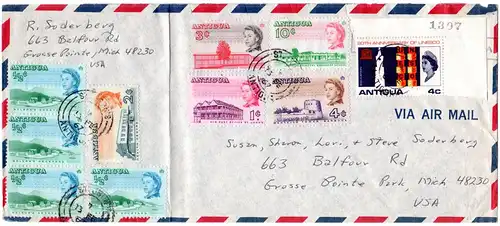 Antigua 1967, 10 Marken auf Luftpost Brief v. St. John´s
