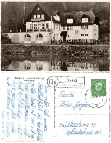Landpost Stpl. 13a BUG über Bamberg 2 auf sw-AK Jugendherberge Wolfssschlucht