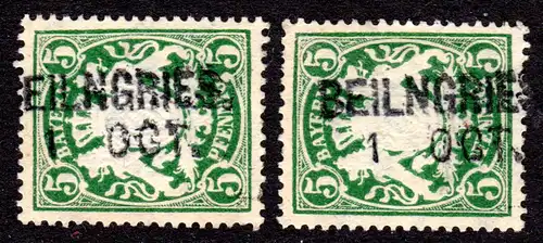 Bayern, L2-Aushilfsstempel BEILNGRIES klar auf 2 Pf.-Marken