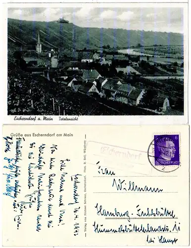 Landpost Stpl. Escherndorf über Kitzingen auf sw-AK.