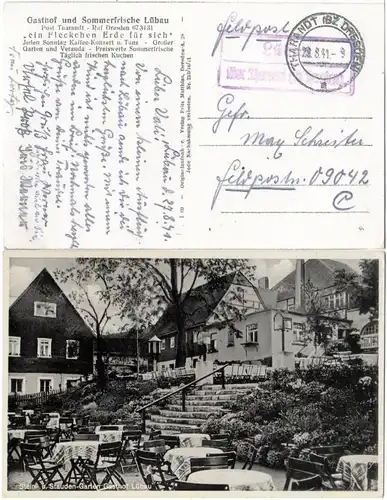 Landpost Stpl. LÜBAU über Tharandt (Bz. Dresden) auf sw-AK m. Gasthaus 