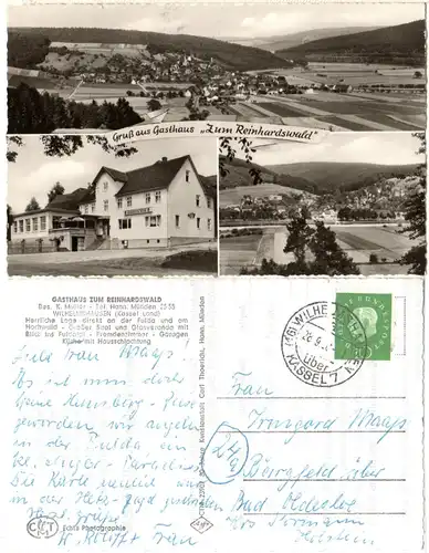 BRD 1960, Wilhelmshausen über Kassel 7 auf AK Gasthaus Reinhardswald m. 10 Pf.