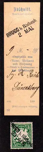 Bayern, L2-Aushilfstempel BRUGG b. Röthenb. klar auf 5 Pf. u. PA-Abschnitt