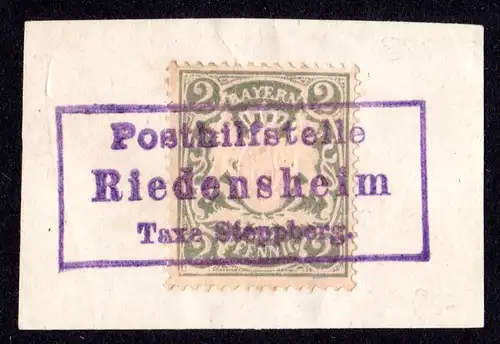 Bayern, 2 Pf. auf Briefstück m. Posthilfstelle RIEDENSHEIM Taxe Steppberg