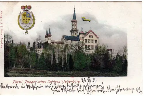 Bayern 1901, Posthilfstelle WELLENBURG Taxe Jnningen auf AK m. 5 Pf.