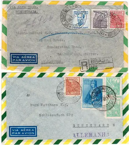 Brasilien 1945-49, 5 Luftpost Briefe, dabei Zensur u. 3x Reko!