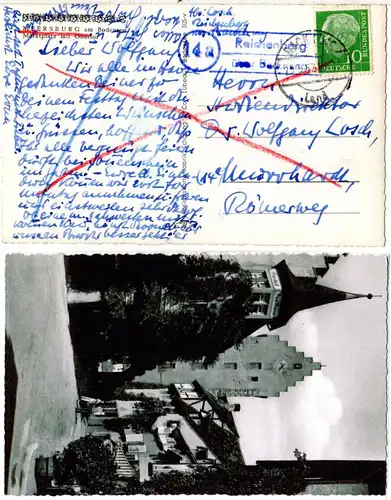 BRD 1957, Landpost Stpl. 14a REICHENBERG über Backnang auf AK Meersburg  