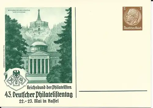DR PP122-C115-02, ungebr. 3 Pf. Privat Ganzsache 43 Dt. Philatelistentag Kassel 