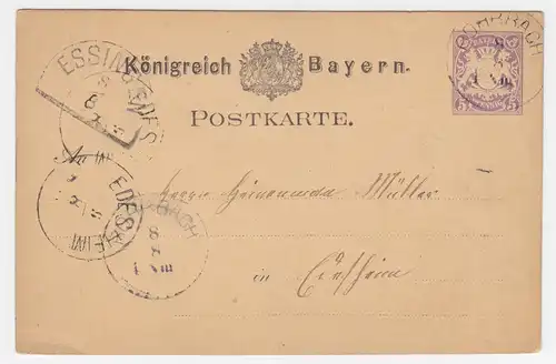 Bayern 1880, HKS ESSINGEN  auf Ganzsache n. Edesheim m. K1 Rohrbach. #220