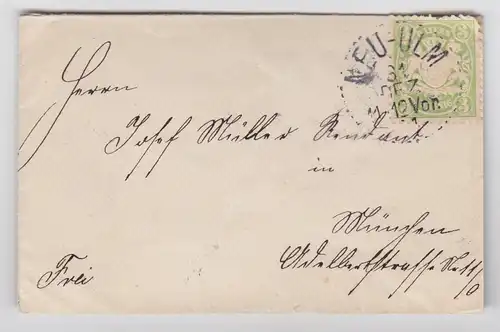 Bayern, Punktstempel Neu Ulm klar auf kl. Drucksache Brief m. 3 Pf grün. #1848