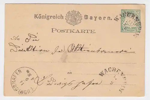 Bayern 1876, HKS Wachenheim auf Ganzsache n. Ludwigshafen. #2304