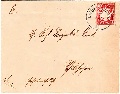 Bayern 1903, K1 NIEDERPOERING auf kl. Brief m. 10 Pf. n. Vilshofen