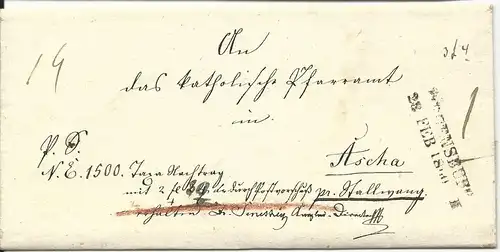 Bayern 1850, L2 Regensburg auf Postvorschuss Brief n. Ascha pr. Stallwang