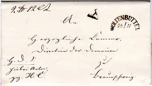 Braunschweig 1845, HKS WOLFENBÜTTEL u. "A" auf Brief n. Braunschweig.