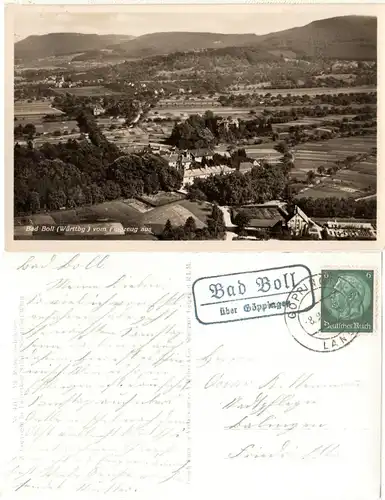 DR 1936, Landpost Stpl. BAD BOLL über Göppingen auf AK m. 6 Pf. 