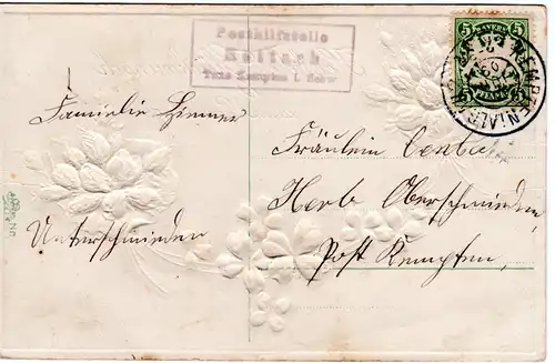 Bayern 1909, Posthilfstelle SETTACH Taxe Kempten auf Karte m. 5 Pf. 