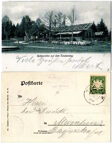 Bayern 1904, Posthilfstelle TAUBENBERG Taxe Thalham auf sw-AK m. 5 Pf.