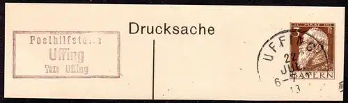 Bayern, Posthilfstelle UFFING Taxe Uffing auf Ganzsachenteil.