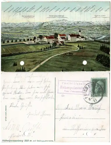 Bayern 1911, Posthilfstelle HOHENPEISSENBERG Taxe Peissenberg auf entspr. AK