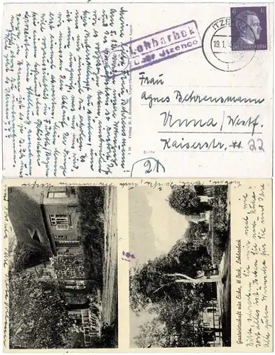 DR 1945, Landpost Stpl. LOHBARBEK über Itzehoe auf Gasthaus sw-AK m. 6 Pf.