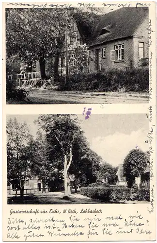 DR 1945, Landpost Stpl. LOHBARBEK über Itzehoe auf Gasthaus sw-AK m. 6 Pf.