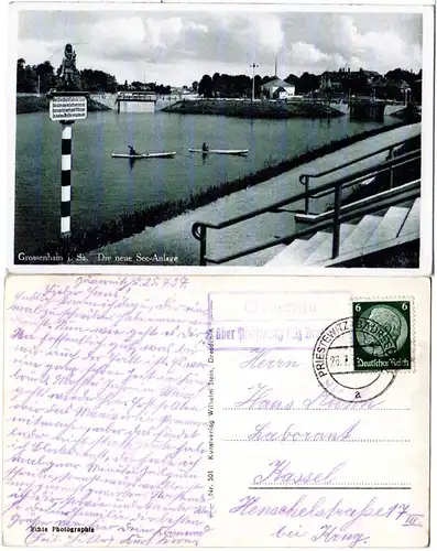 DR 1937, Landpost Stpl. GÄVERNITZ über Priestewitz auf sw-AK m. 6 Pf.