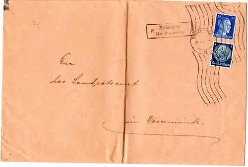 DR 1940, Landpost Stpl. RECHTENFLETH über Wesermünde auf Brief m. 4+20 Pf.