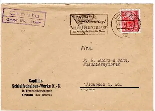 DDR 1958, Landpost Stpl. CROSTA über Bautzen auf Firmen Brief m. 20 Pf.