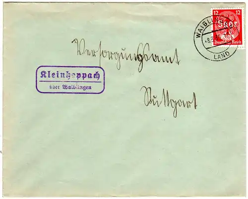 DR 1935, Landpost Stpl. KLEINHEPPACH über Waiblingen auf Brief m. 12 Pf.