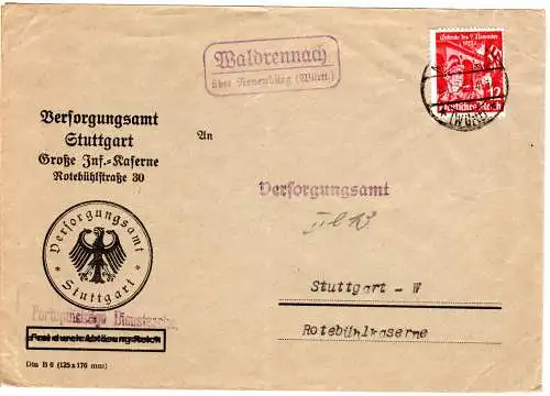 DR 1935, Landpost Stpl. WALDRENNACH über Neuenbürg auf Amts Brief m. 12 Pf. 