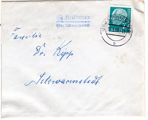 BRD 1958, Landpost Stpl. 20a BOTHMER über Schwarmstedt auf Brief m. 7 Pf.