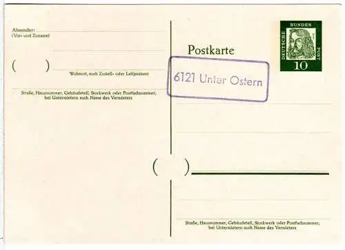 BRD, Landpost Stpl. 6121 UNTER OSTERN blanco auf 10 Pf. Ganzsache