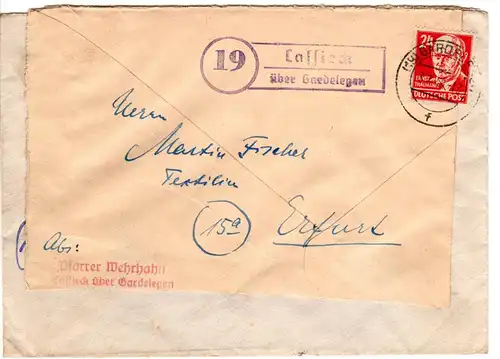 SBZ 1949, Landpost Stpl. 19 CASSIEK über Gardelegen auf Brief m. 24 Pf.