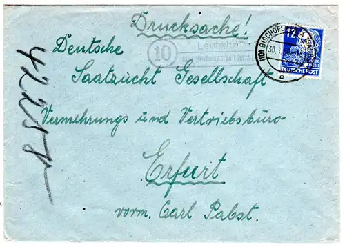SBZ 1950, Landpost Stpl. 10 LEUTWITZ über Bischofswerda auf Brief m. 12 Pf.