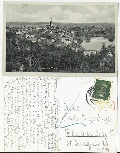Crossen Oder, Polen 1942 gebr. sw-AK m. Nachgebühr. #1923