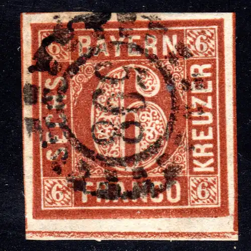 Bayern 4 II2, allseits breitrandige 6 Kr. m. unterer Bogenrandlinie u. oMR 598