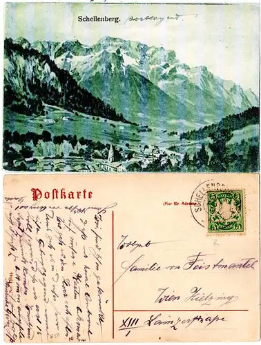 Bayern 1905, Reservestempel SCHELLENBERG R auf AK m. 5 Pf. 