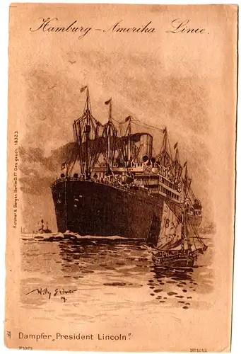 DR 1914, Deutsche Seepost Linie Hamburg New-York XVIII auf Karte m. 10 Pf.