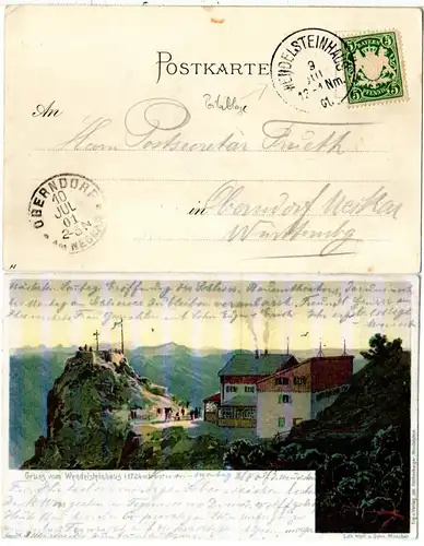 Gruss vom  WENDELSTEINHAUS, 1901 gebr. Litho-AK